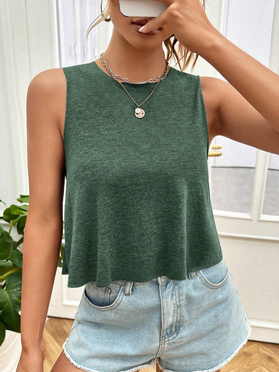SHEIN EZwear Solid Tank Top - Army Green - View 1