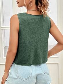 SHEIN EZwear Solid Tank Top - Army Green - View 2