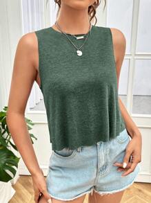 SHEIN EZwear Solid Tank Top - Army Green - View 4