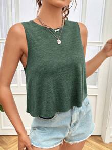 SHEIN EZwear Solid Tank Top - Army Green - View 6