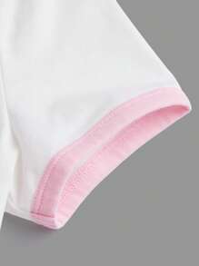 SHEIN 青少年女孩草莓和字母圖案滾邊T恤 - 白色 - 查看 3