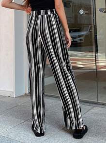 DAZY Striped Print Trousers - Black and White - View 2