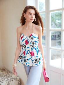 MOTF PREMIUM LINEN VISCOSE CHAIN HALTER TOP - Multicolor - View 10