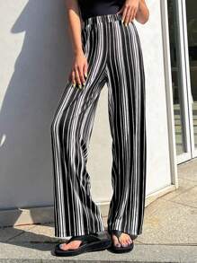 DAZY Striped Print Trousers - Black and White - View 4