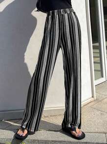 DAZY Striped Print Trousers - Black and White - View 6