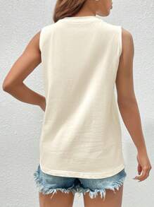 SHEIN EZwear Building & Slogan Graphic Tank Top DREAM TUNNEL MỖI NGÀY LÀ BÀI TẬP LUÔN TRONG TÂM TRẠNG TỐT - Màu be - Xem 2
