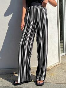DAZY Striped Print Trousers - Black and White - View 8