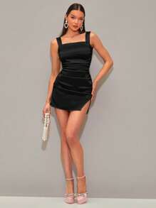 SHEIN BAE Tie Backless Satin Cami Dress