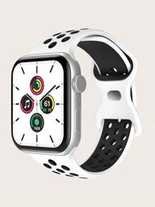 1pc Color Block Silicone Watchband Compatible With Apple Watch Band 45/49/38/40/41/42/44mm, Compatible With Apple Watch Ultra/SE/9/8/7/6/5/4/3/2/1 Apple Watch Strap - Black and White - View 1