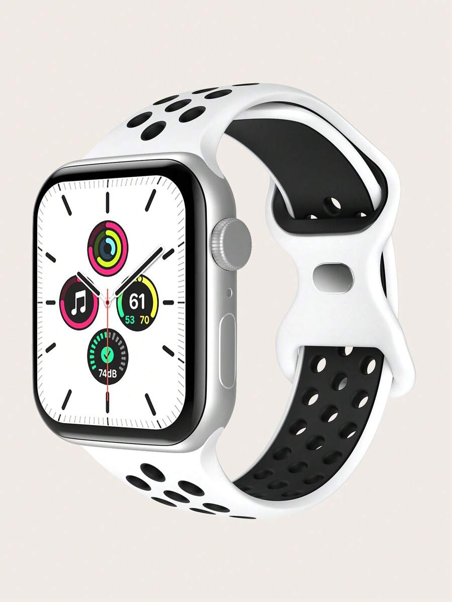 1pc Color Block Silicone Watchband Compatible With Apple Watch Band 45/49/38/40/41/42/44mm, Compatible With Apple Watch Ultra/SE/9/8/7/6/5/4/3/2/1 Apple Watch Strap - Black and White - View 1