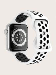 1pc Color Block Silicone Watchband Compatible With Apple Watch Band 45/49/38/40/41/42/44mm, Compatible With Apple Watch Ultra/SE/9/8/7/6/5/4/3/2/1 Apple Watch Strap - Black and White - View 2