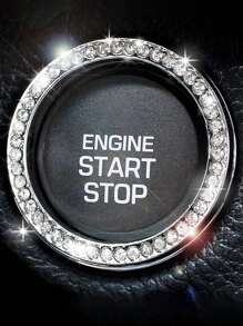 1 pieza Pegatina con diseño de diamante de imitación de vidrio de coche un comienzo con botón - Plateado - Ver 1