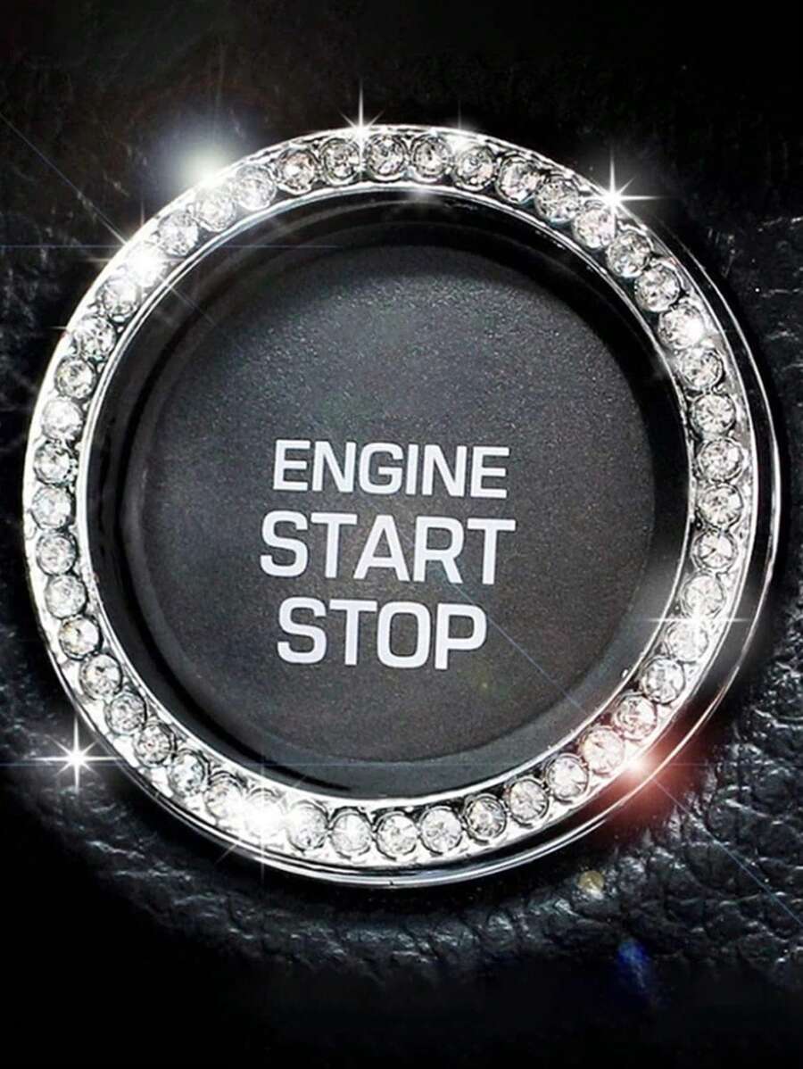 1 pieza Pegatina con diseño de diamante de imitación de vidrio de coche un comienzo con botón - Plateado - Ver 1