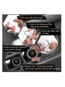 1 pieza Pegatina con diseño de diamante de imitación de vidrio de coche un comienzo con botón - Plateado - Ver 2