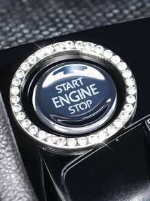 1 pieza Pegatina con diseño de diamante de imitación de vidrio de coche un comienzo con botón - Plateado - Ver 4