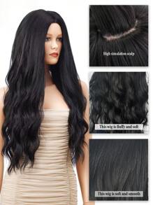 黑色长波浪卷发中分 28 英寸时尚女士假发合成耐热假发日常使用假发初学者友好，适合各种场合，包括圣诞节、新年、派对、度假、冬季