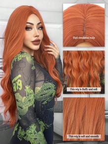 橘色長波浪捲中分28英寸時尚女士假髮,合成耐熱假髮,日常使用髮型,適合於各種場合,包括新年、派對、假日、冬天,適合初學者使用 - 橘色 - 查看 5