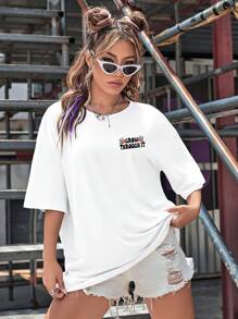 SHEIN EZwear 花卉圖案和骷髅圖案落肩T恤 - 白色 - 查看 3