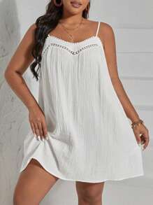 SHEIN VCAY Plus Solid Cami Dress - White - View 4