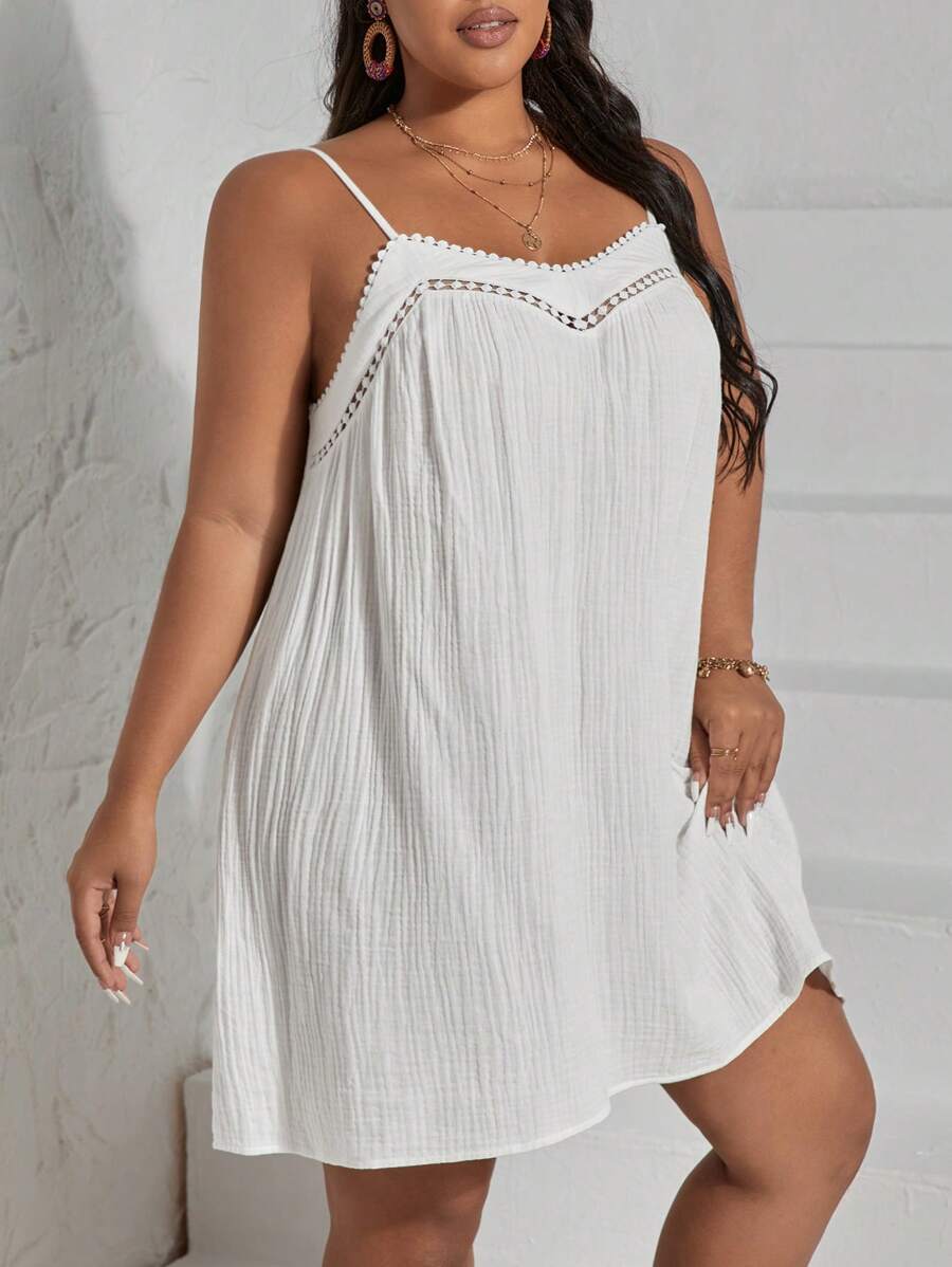 SHEIN VCAY Plus Solid Cami Dress - White - View 1