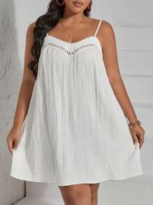 SHEIN VCAY Plus Solid Cami Dress - White - View 3