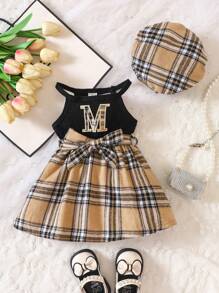 Baby Tartan & Letter Graphic Cami Dress - Multicolor - View 1