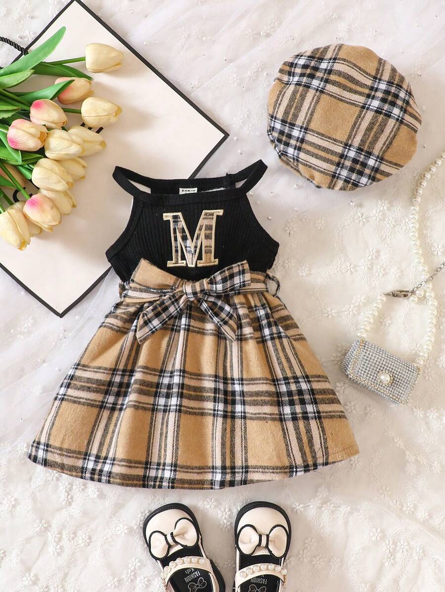 Baby Tartan & Letter Graphic Cami Dress - Multicolor - View 1