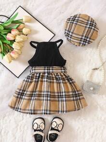 Baby Tartan & Letter Graphic Cami Dress - Multicolor - View 2