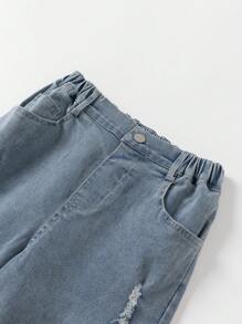 Tween Boy 休闲破洞牛仔裤，带袖口设计