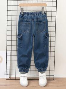 SHEIN Young Boy Flap Pocket Cargo Jeans Summer Holiday