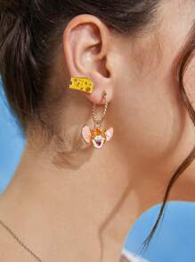 TOM & JERRY X SHEIN 3入組/套可愛鋅合金貓和滑鼠裝飾耳環適合女士日常裝飾 - 彩色 - 查看 4