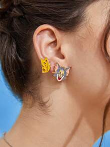 TOM & JERRY X SHEIN 3入組/套可愛鋅合金貓和滑鼠裝飾耳環適合女士日常裝飾 - 彩色 - 查看 5