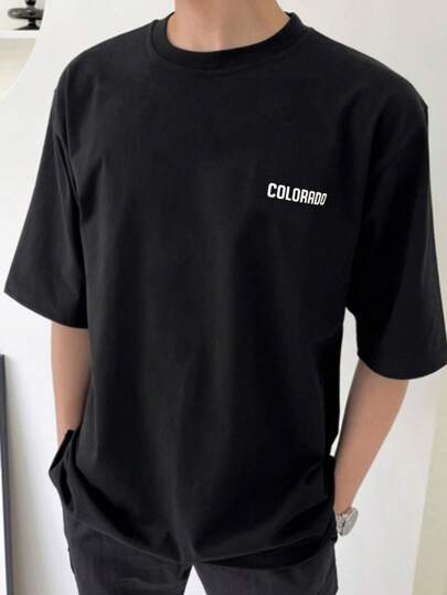 DAZY Men Cotton Letter Graphic Drop Shoulder Tee