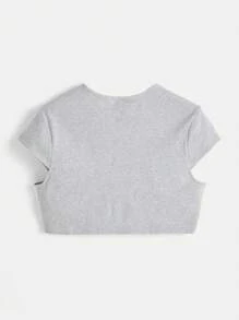 SHEIN BASICS Plus Solid Crop Tee & Cycling Shorts - Light Grey - View 2