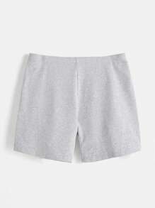 SHEIN BASICS Plus Solid Crop Tee & Cycling Shorts - Light Grey - View 4