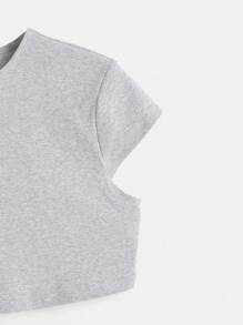 SHEIN BASICS Plus Solid Crop Tee & Cycling Shorts - Light Grey - View 7