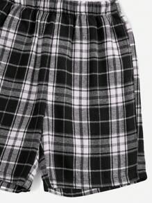 SHEIN 男孩卡通和標語圖案T恤和格紋短褲睡衣套裝 - 黑與白 - 查看 9