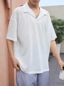 Manfinity Hypemode Men Solid Drop Shoulder Polo Shirt - White - View 1