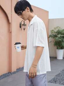 Manfinity Hypemode Men Solid Drop Shoulder Polo Shirt - White - View 3