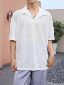 Manfinity Hypemode Men Solid Drop Shoulder Polo Shirt - White - View 4