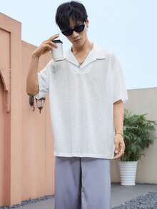 Manfinity Hypemode Men Solid Drop Shoulder Polo Shirt - White - View 5