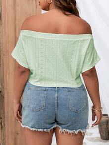 SHEIN LUNE Plus Off Shoulder Twist Hem Crop Tee - Mint Green - View 2