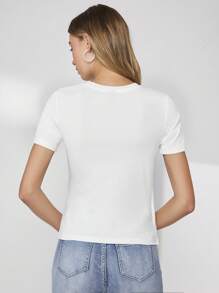 BizChic Bông Viền không đối xứng Áo thun Trang phục làm việc - trắng - Xem 2