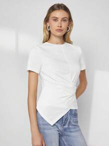 BizChic Bông Viền không đối xứng Áo thun Trang phục làm việc - trắng - Xem 6