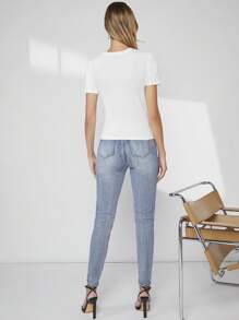 BizChic Bông Viền không đối xứng Áo thun Trang phục làm việc - trắng - Xem 7