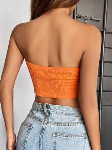 SHEIN EZwear Áo nữ xoắn lại màu trơn Gợi cảm - trái cam - Xem 3