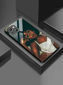 1pc Soft Girl Series Glass Phone Case Compatible With Iphone 16 Pro Max/16 Pro/16 Plus/16, A55/A54/A53, S24 Plus/S24 Ultra/S24 FE/S24, Pixel 9/9 Pro/9 Pro XL