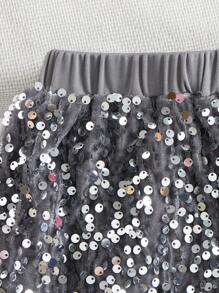 SHEIN Shorts de lentejuelas de contraste para niñas jóvenes - Gris - Ver 4