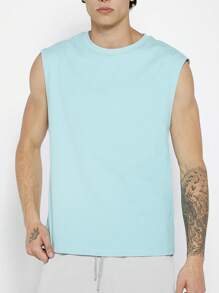GENTILAND Men Solid Tank Top - Mint Blue - View 1
