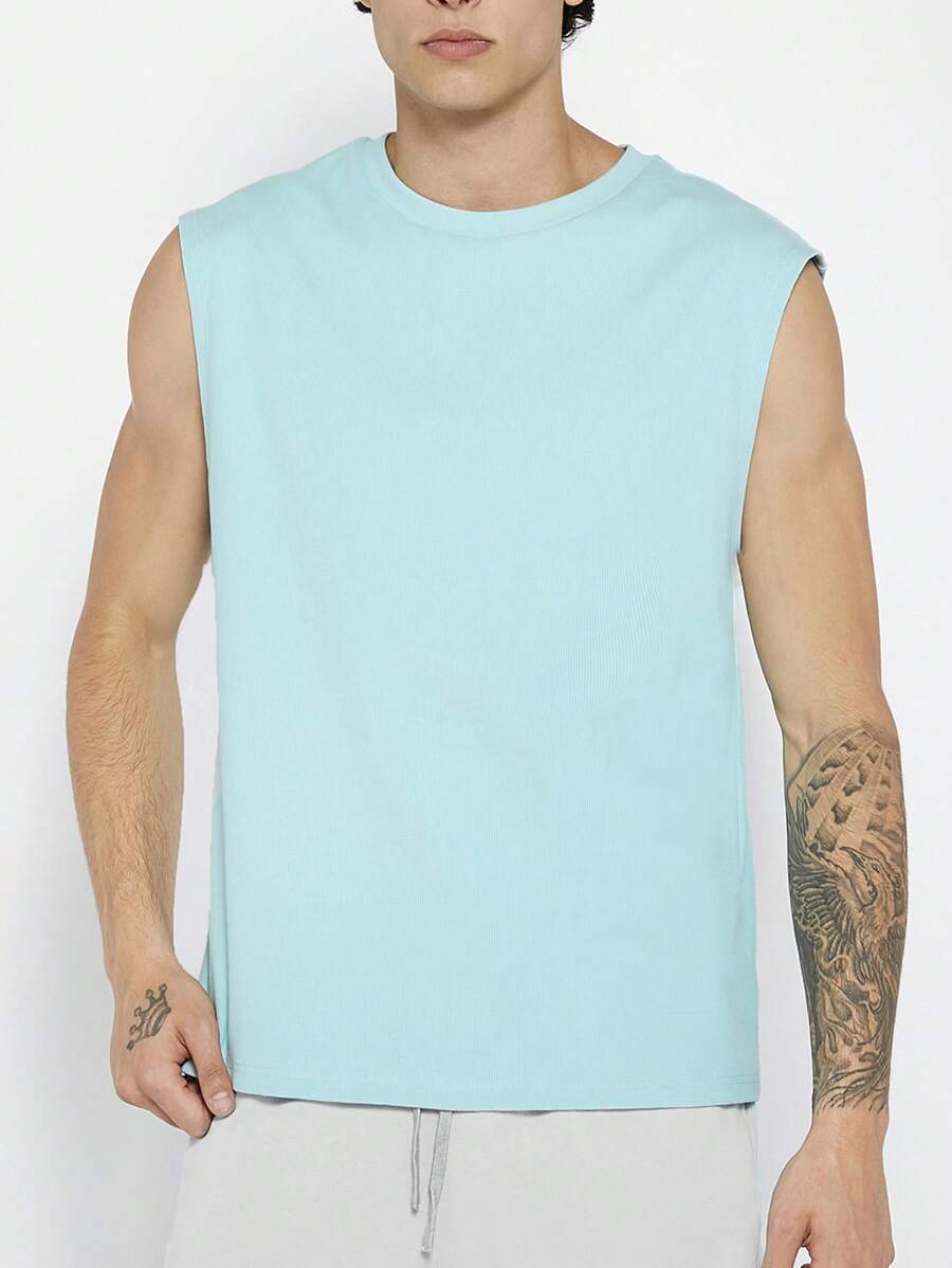 GENTILAND Men Solid Tank Top - Mint Blue - View 1